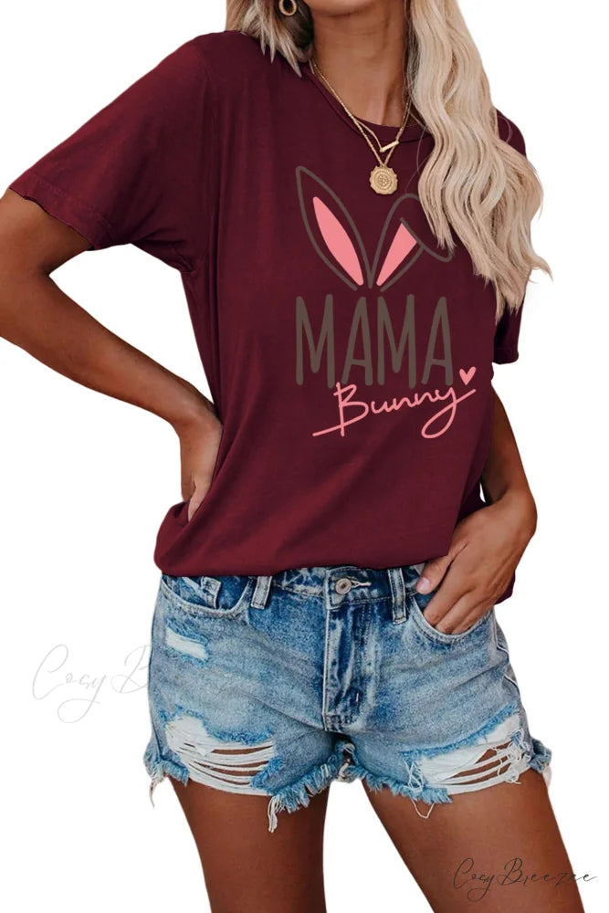 Bunny Graphic T-shirt for Moms Wine Red / S