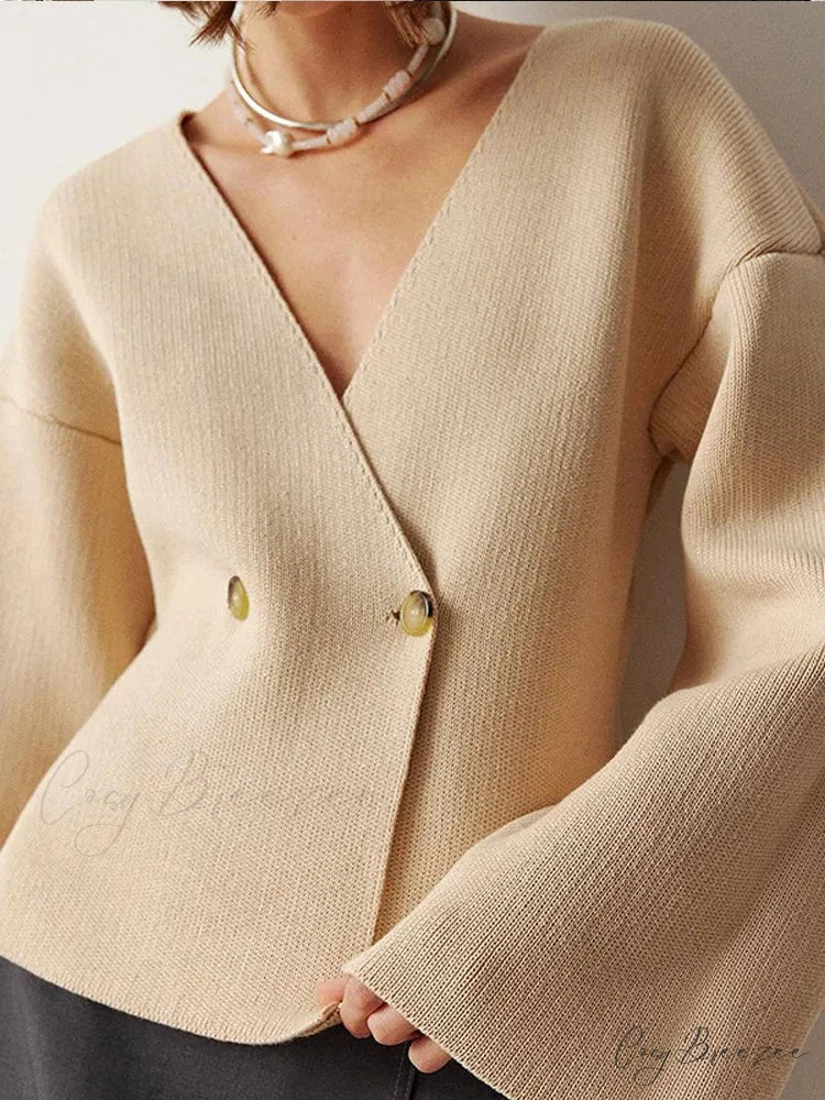 Burgundy Loose Full Sleeve Cardigan Apricot / S cardigans-241228