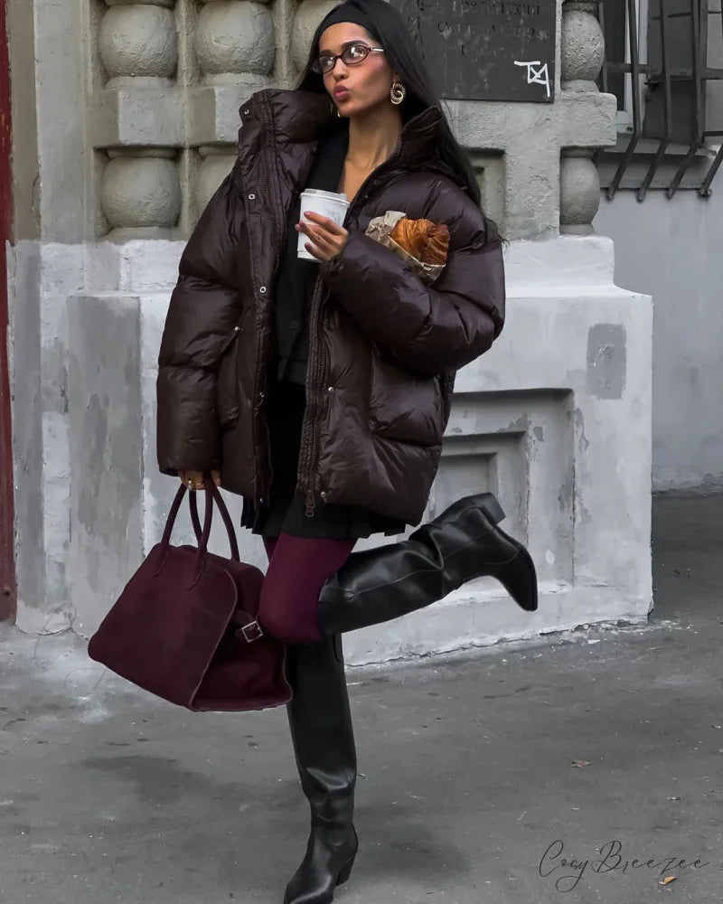 Burgundy Red Warm Cotton Coat Brown / S