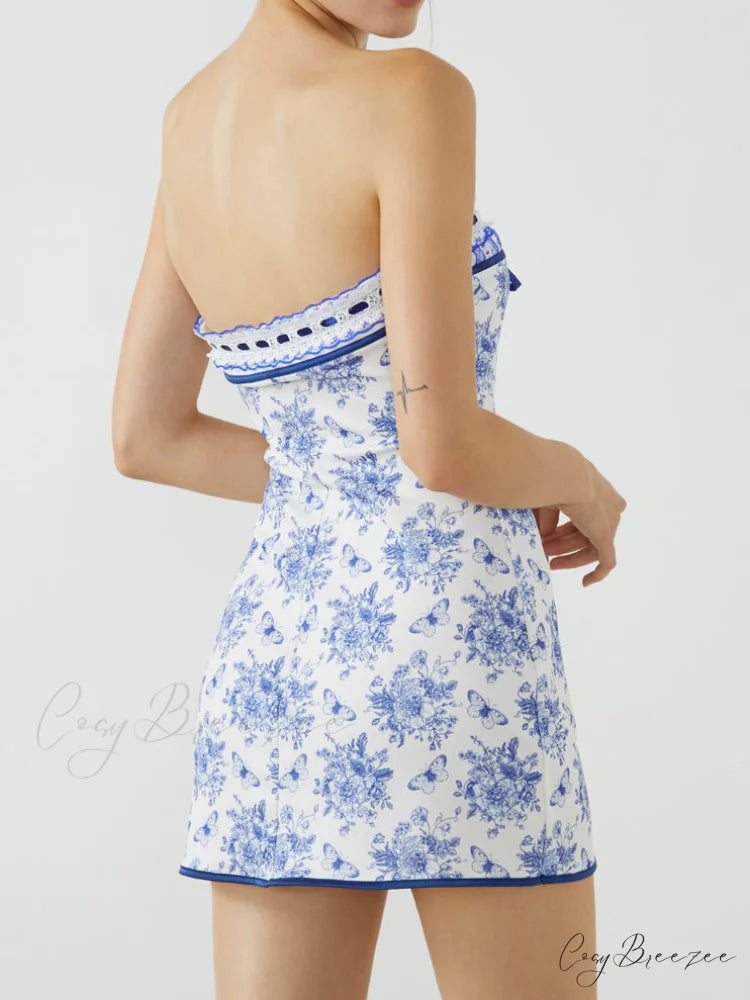 Butterfly Bouquet Floral Trendy Tube Short Dress