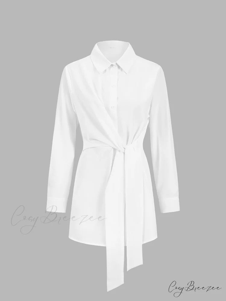 Button Down Graceful Tied Long Shirt
