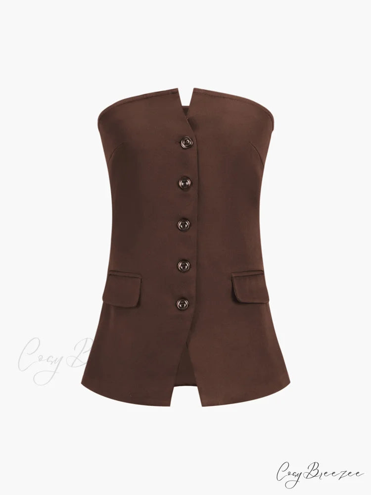 Button Down Graceful Tube Top