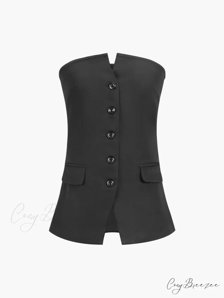 Button Down Graceful Tube Top