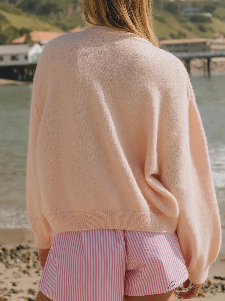 Button Down Lightweight Knit Cardigan Pink / S cardigans-241228