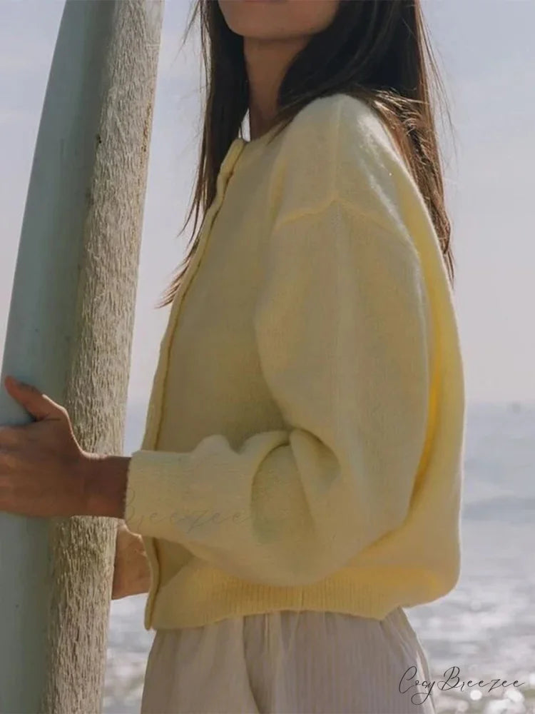 Button Down Lightweight Knit Cardigan Yellow / S cardigans-241228
