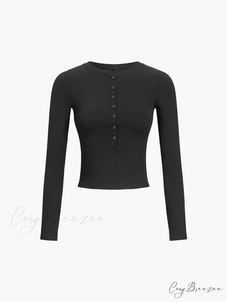 Button Down Long Trendy Sleeve Crop Shirt