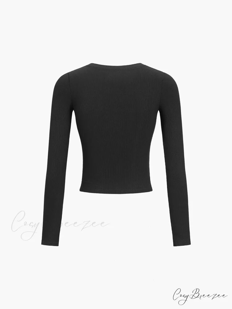 Button Down Long Trendy Sleeve Crop Shirt