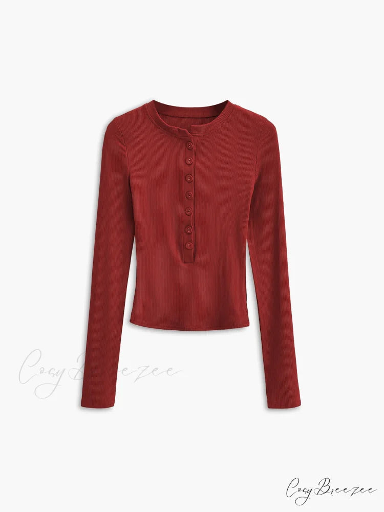 Button Down Long Trendy Sleeve Crop Shirt Red / XS