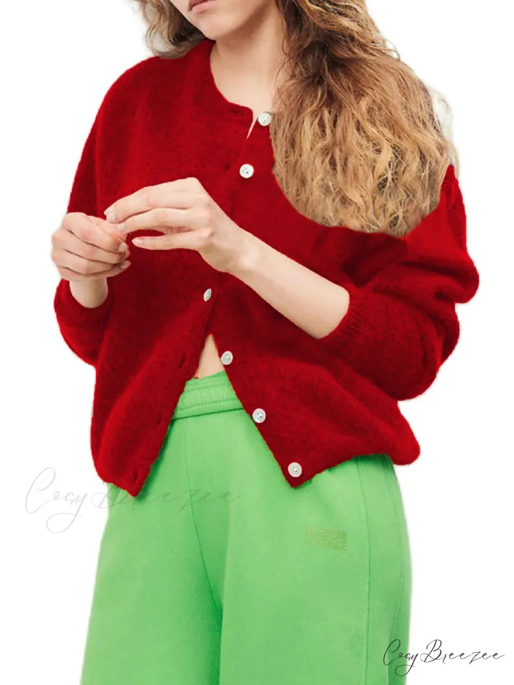 Button-Down Preppy Knit Cardigan red / S cardigans-241228