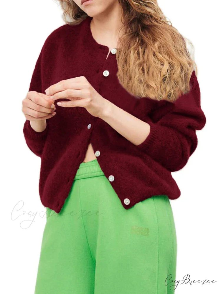 Button-Down Preppy Knit Cardigan winered / S cardigans-241228