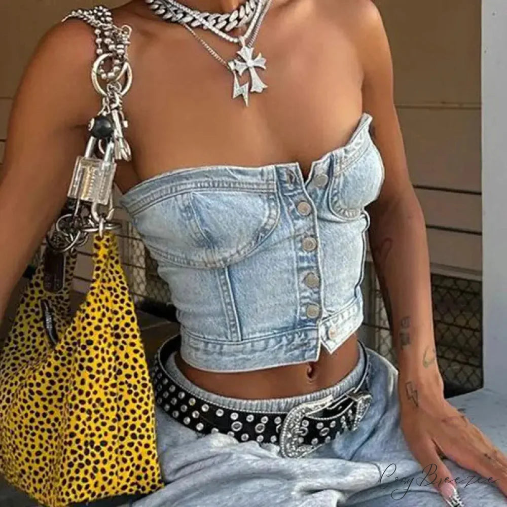 Button-Down Smocked Crop Top croptop-250223