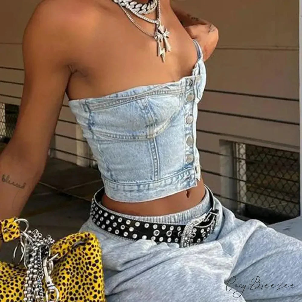 Button-Down Smocked Crop Top croptop-250223