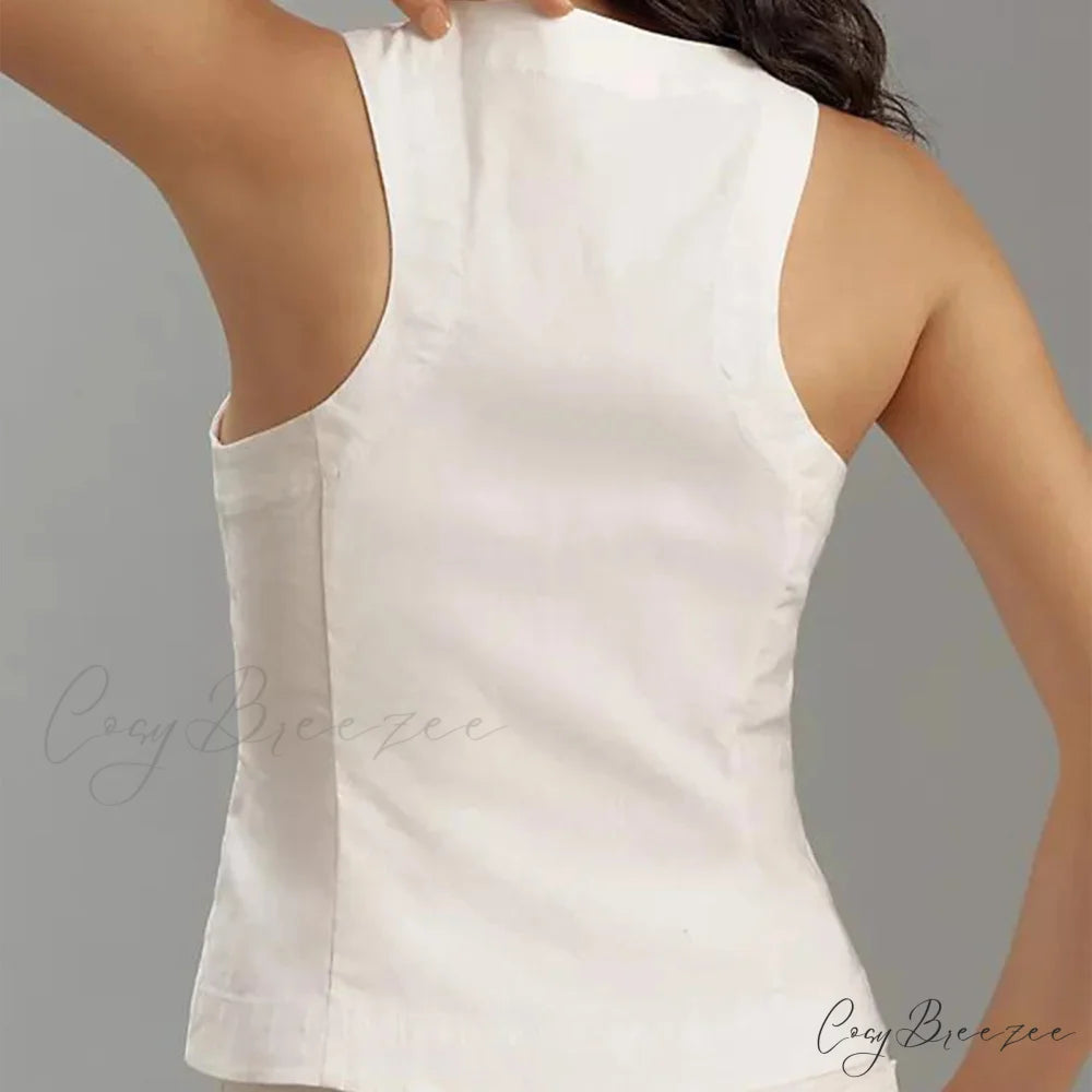 Button-Down Waistcoat Crop Top croptop-250223