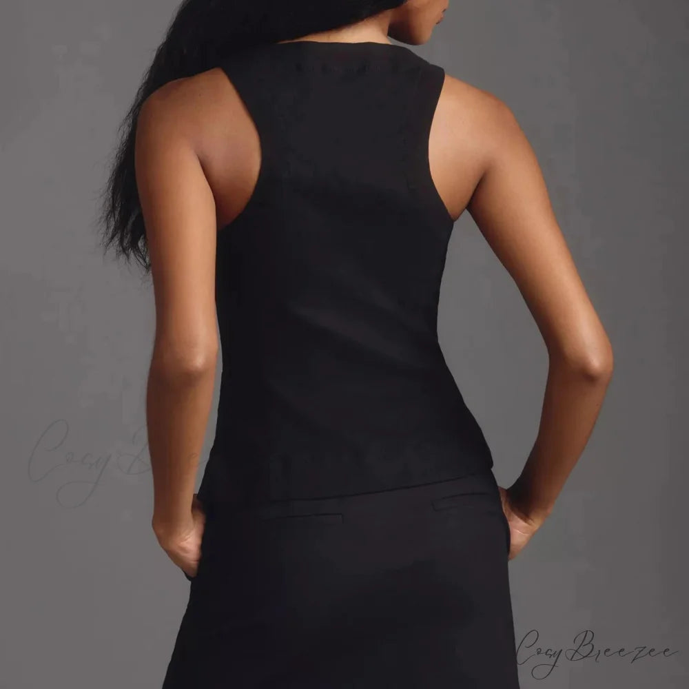 Button-Down Waistcoat Crop Top croptop-250223