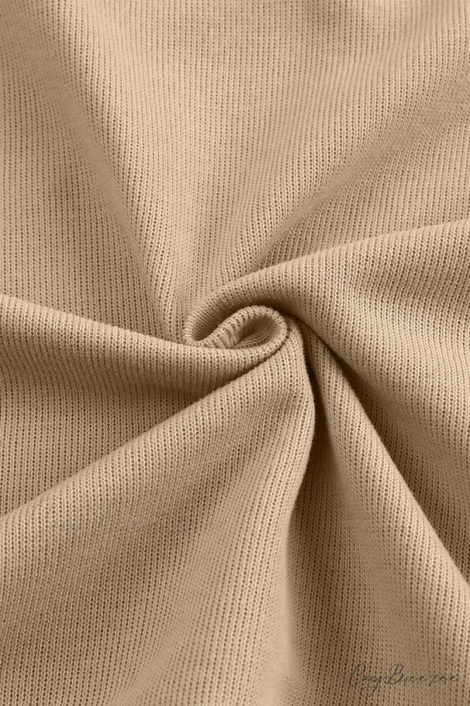 Button Khaki Solid Trim Casual Patchwork Hoodie