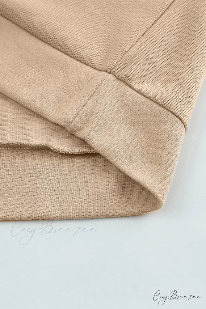 Button Khaki Solid Trim Casual Patchwork Hoodie