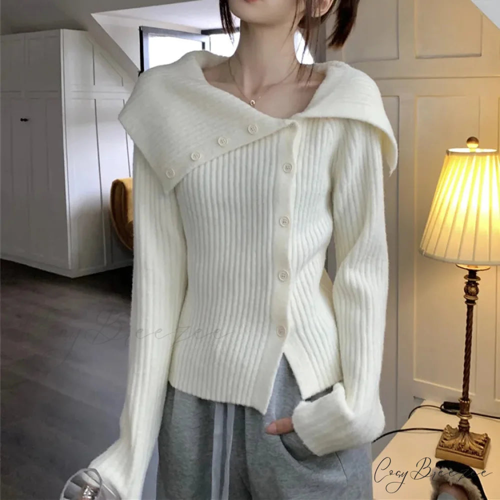Button Off Shoulder Ash Sweater Ivory / One Size swraters-241228