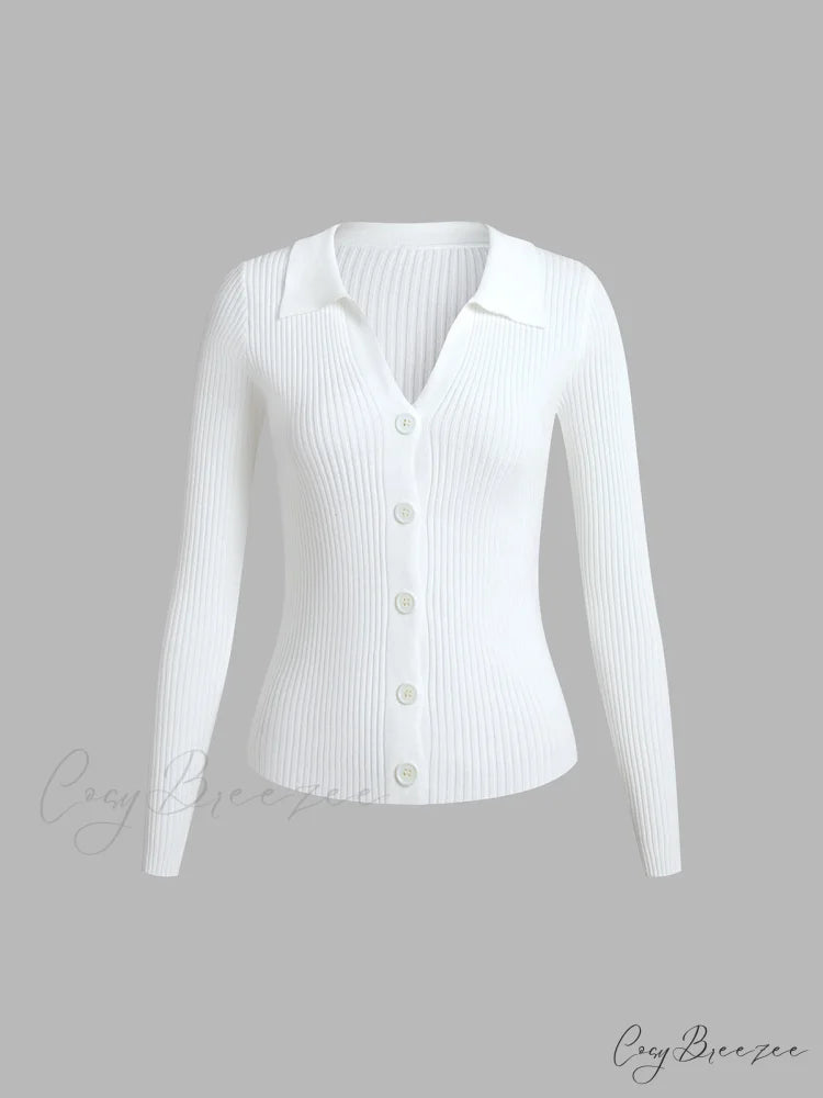 Button Up Graceful Collared Cardigan