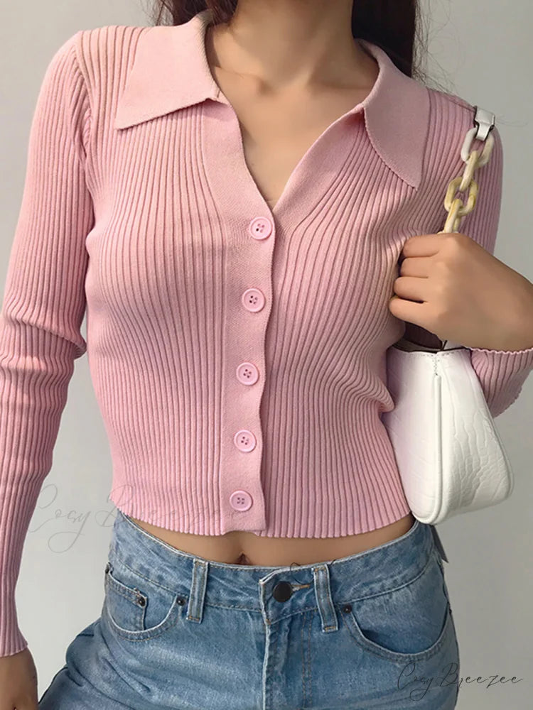Button Up Graceful Collared Cardigan