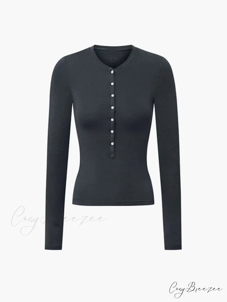 Button Up Graceful Long Sleeve Top