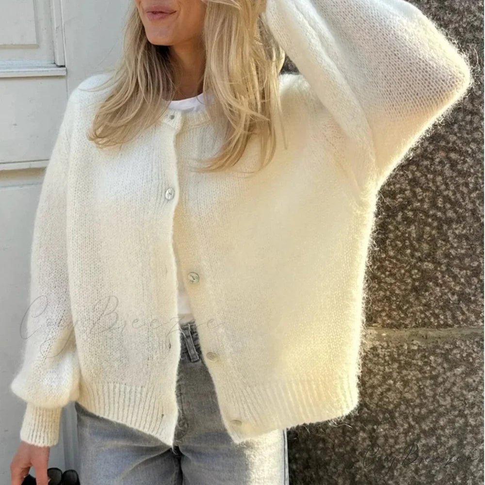 Button Up Lightweight Plain Cardigan beige / S cardigans-241228