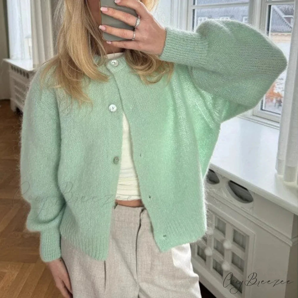 Button Up Lightweight Plain Cardigan green / S cardigans-241228