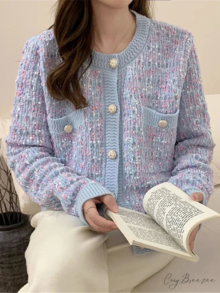 Button-Up Loose Knit Korean Style Autumn Winter Cardigan PURPLE / One Size cardiagn-250126