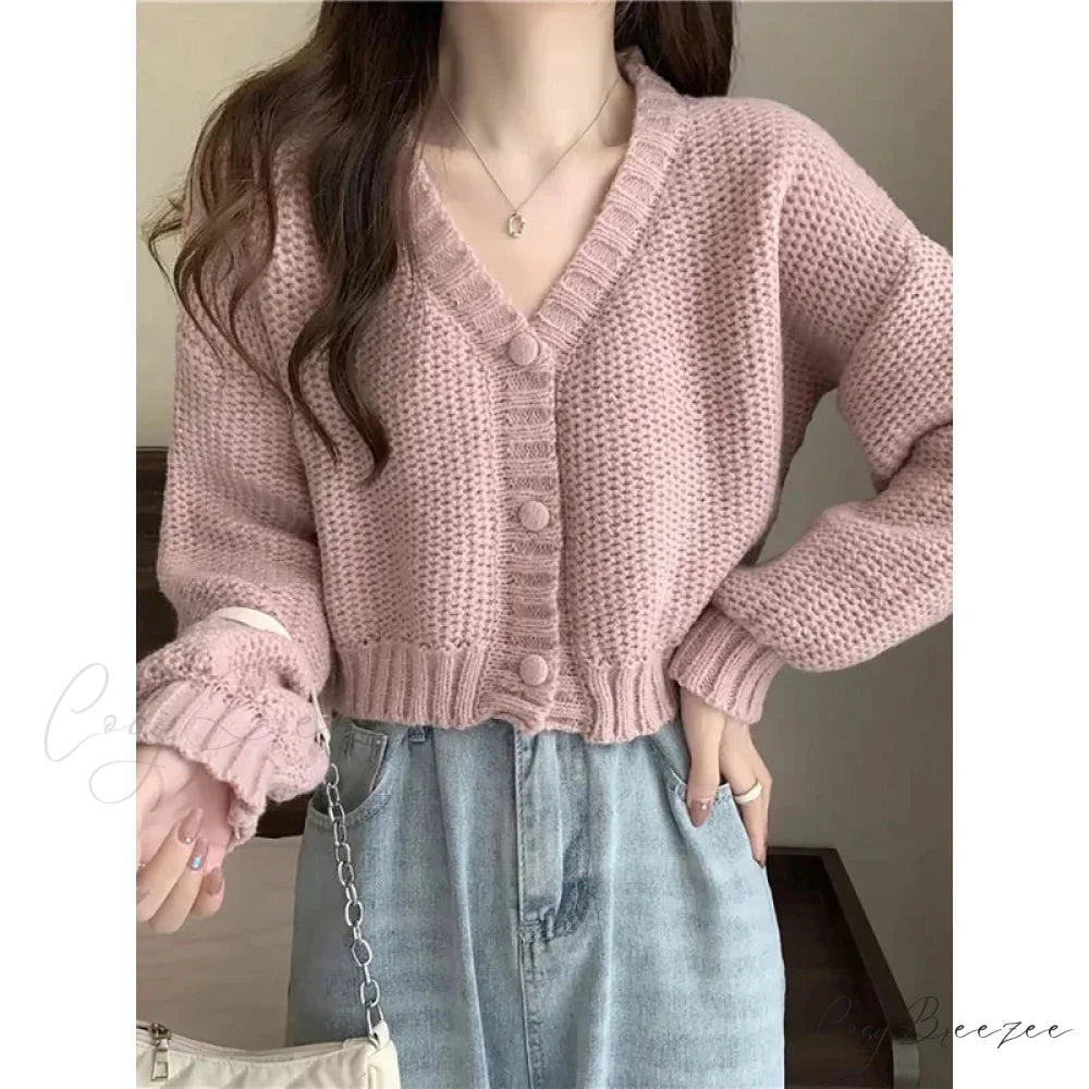 Button-Up V-Neck Sweet Casual Knit Cardigan cardiagn-250126