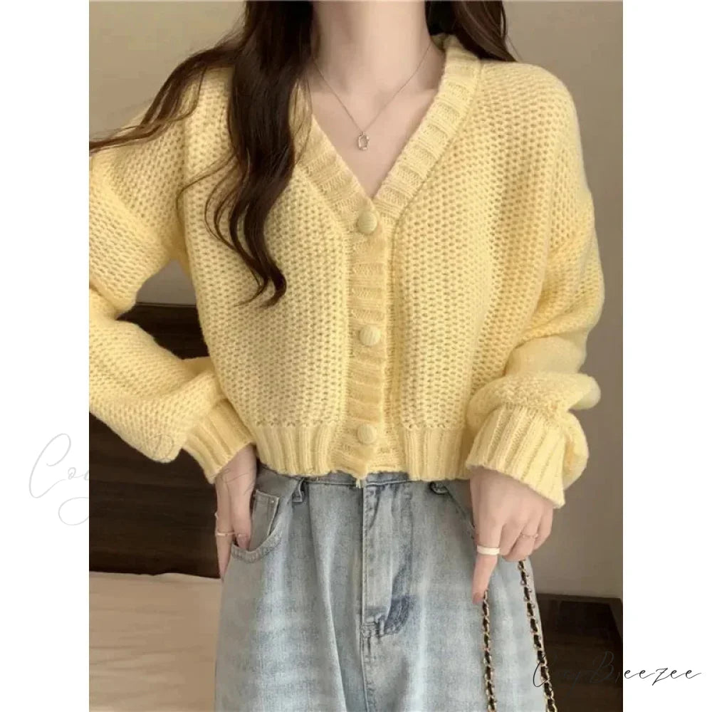 Button-Up V-Neck Sweet Casual Knit Cardigan cardiagn-250126