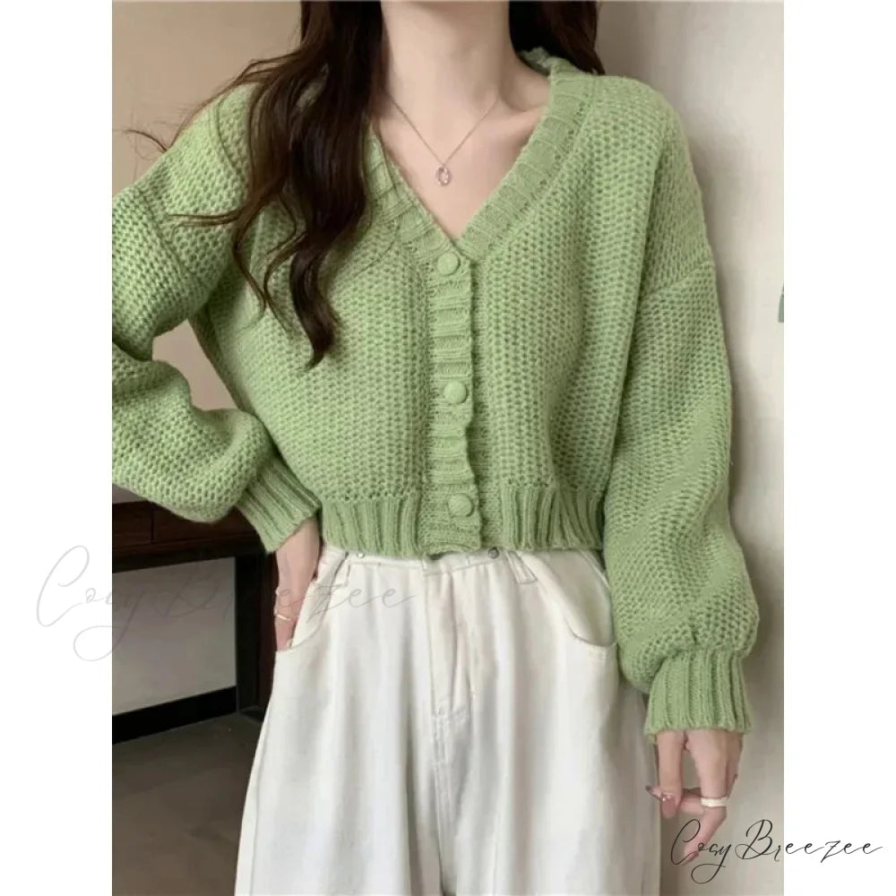 Button-Up V-Neck Sweet Casual Knit Cardigan cardiagn-250126
