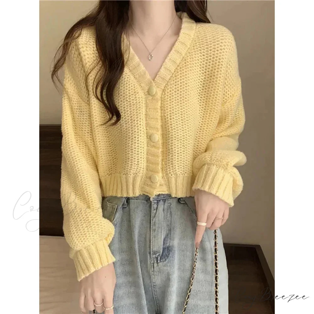 Button-Up V-Neck Sweet Casual Knit Cardigan cardiagn-250126