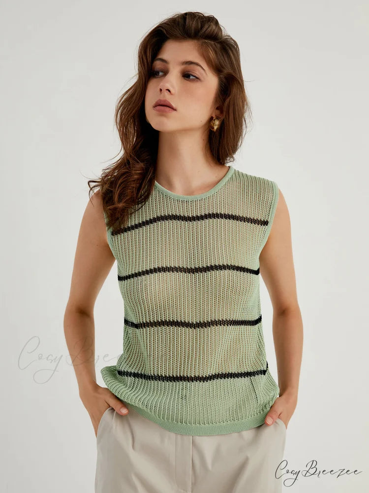 By The Garden Trendy Stripe Crochet Tank Top