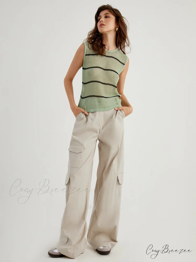 By The Garden Trendy Stripe Crochet Tank Top