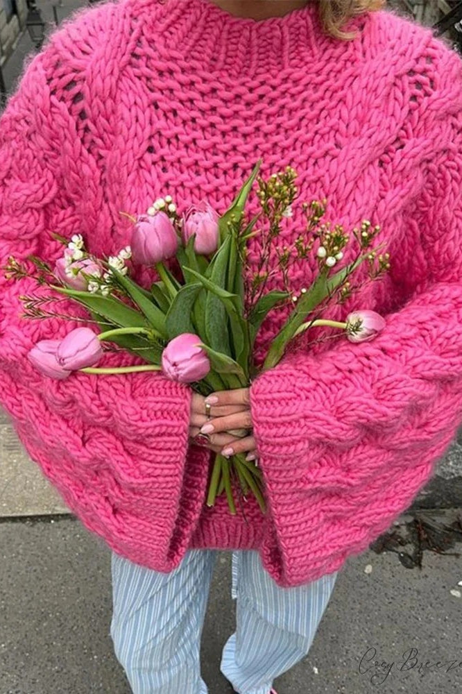 High Neck Wide Long Sleeve Loose Sweater