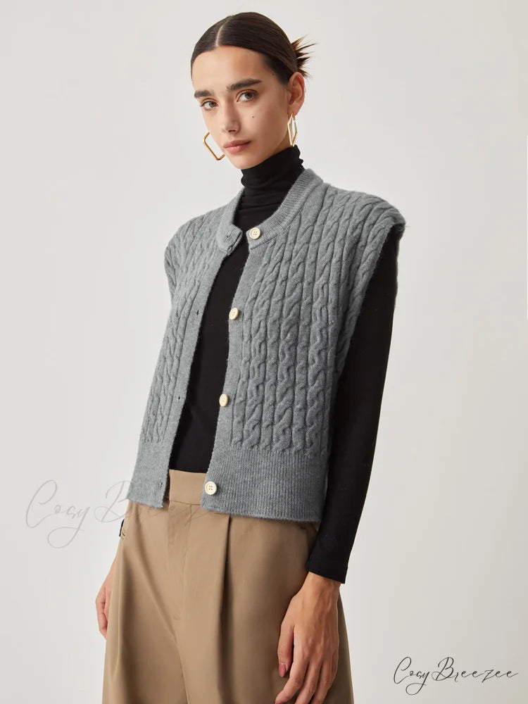 Cable Knit Graceful Button Down Vest