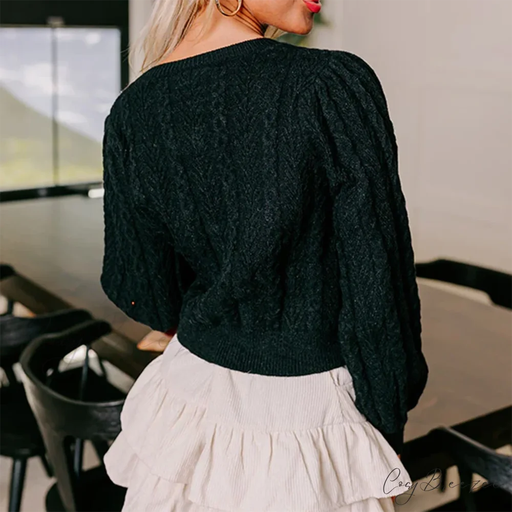 Cable Knit Split Front Bow Cardigan