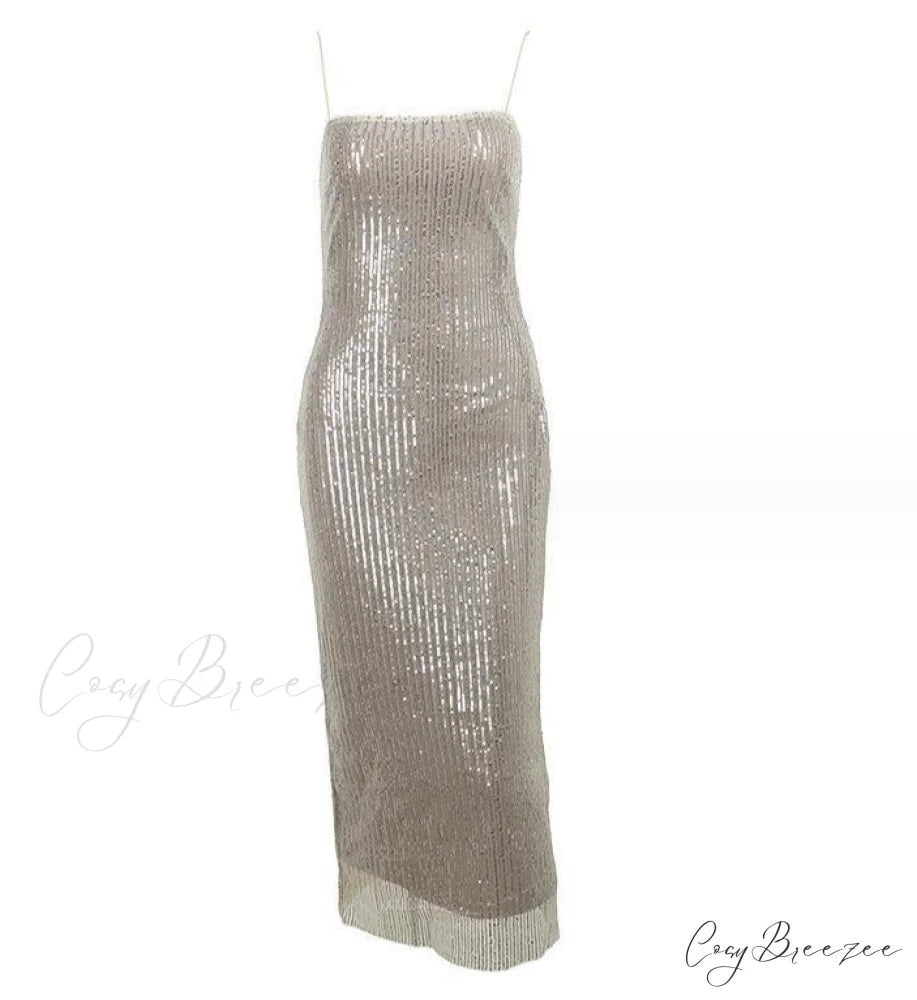 Cafe Au Lait Charming Beaded Maxi Dress