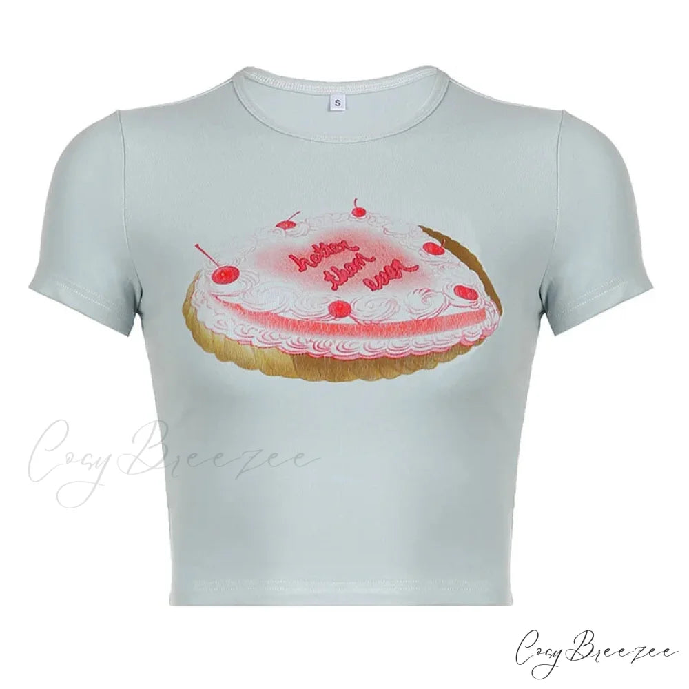 Cake Graphic Stylish Print Tee Light Blue / L