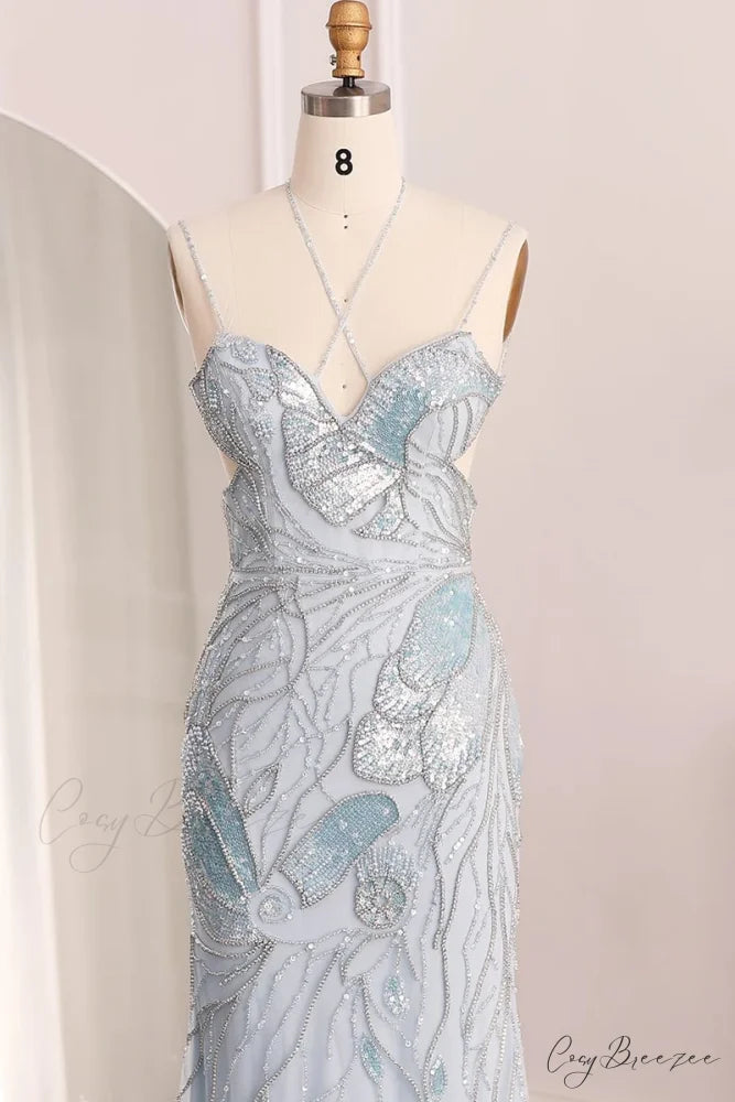 Calista Beaded Graceful Backless Maxi Dress