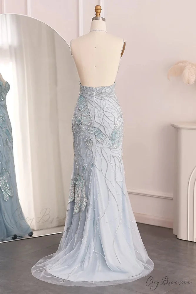 Calista Beaded Graceful Backless Maxi Dress
