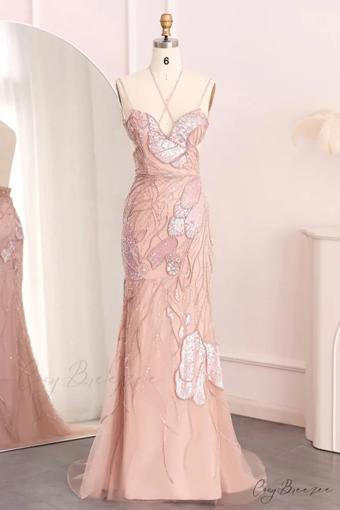 Calista Beaded Graceful Backless Maxi Dress