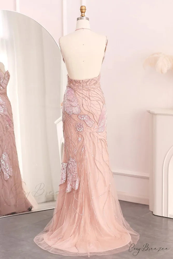 Calista Beaded Graceful Backless Maxi Dress