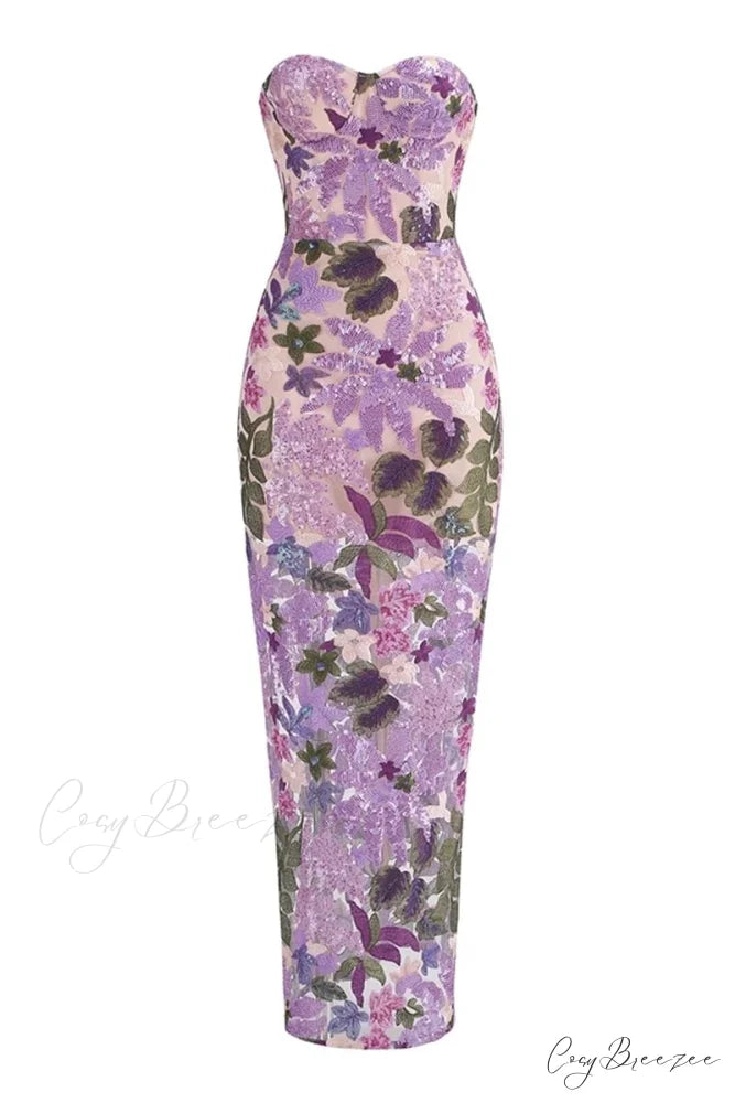 Calista Sequin Graceful Embroidered Maxi Dress