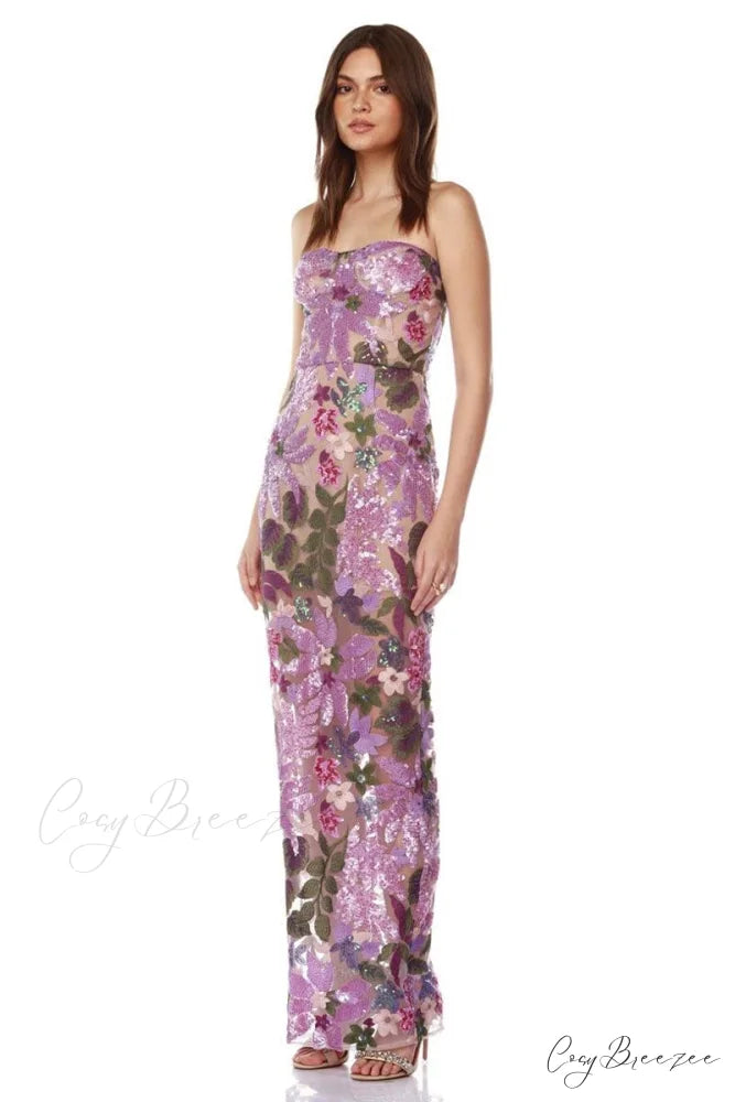 Calista Sequin Graceful Embroidered Maxi Dress