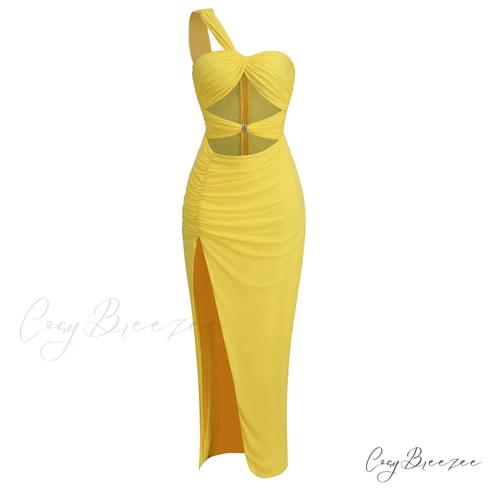 CALLISTO ONE Stylish SHOULDER MAXI DRESS Yellow / XS