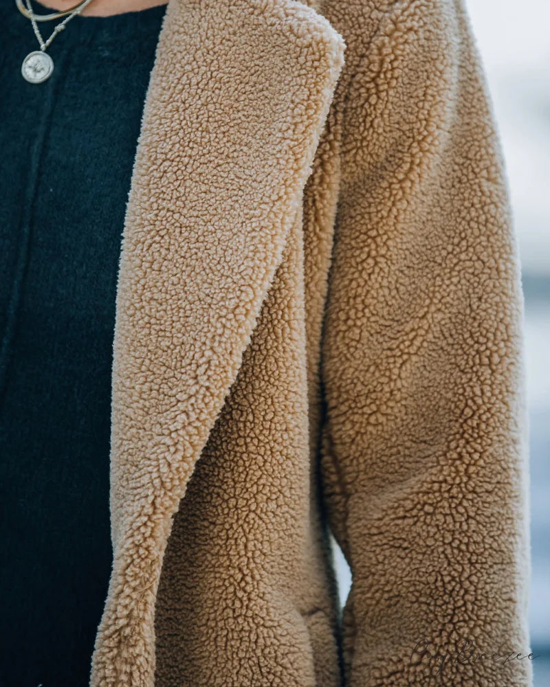 Camel Mountain View Teddy Coat with Pockets