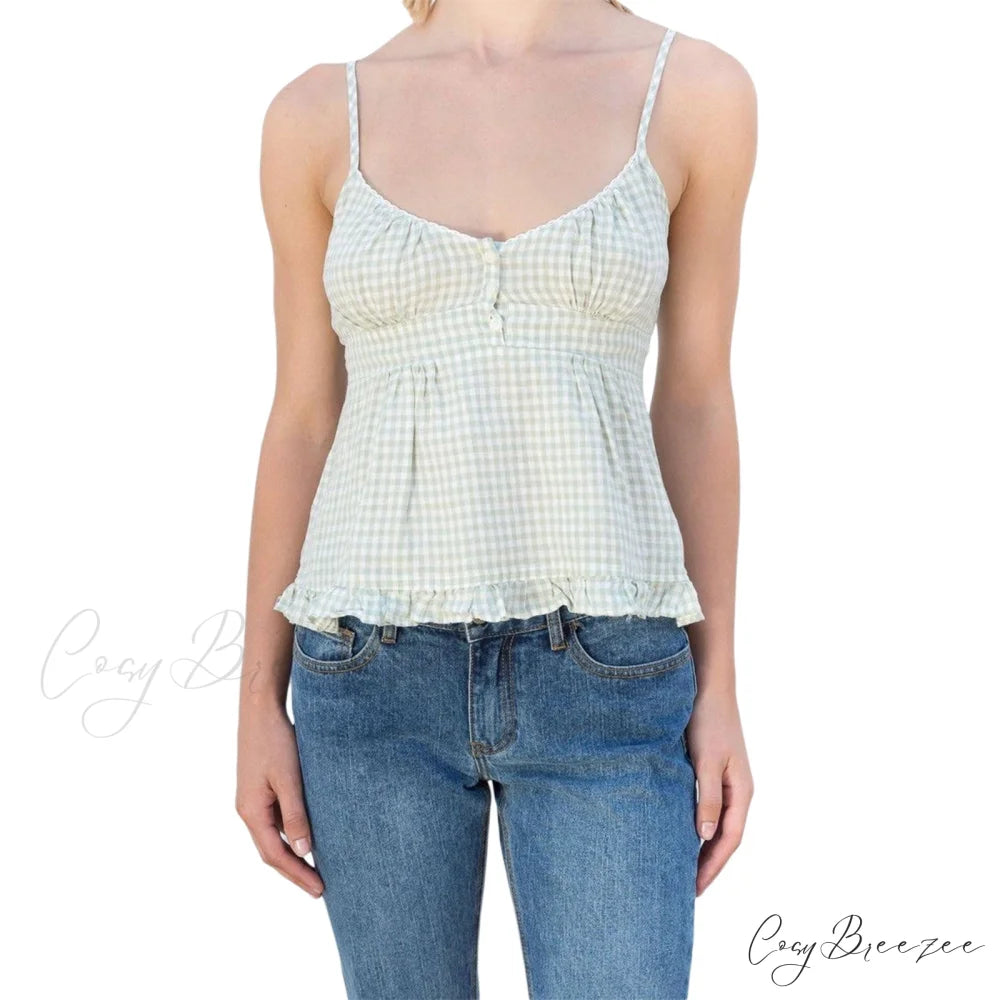 Cami Elegant Buttoned Top Green / S