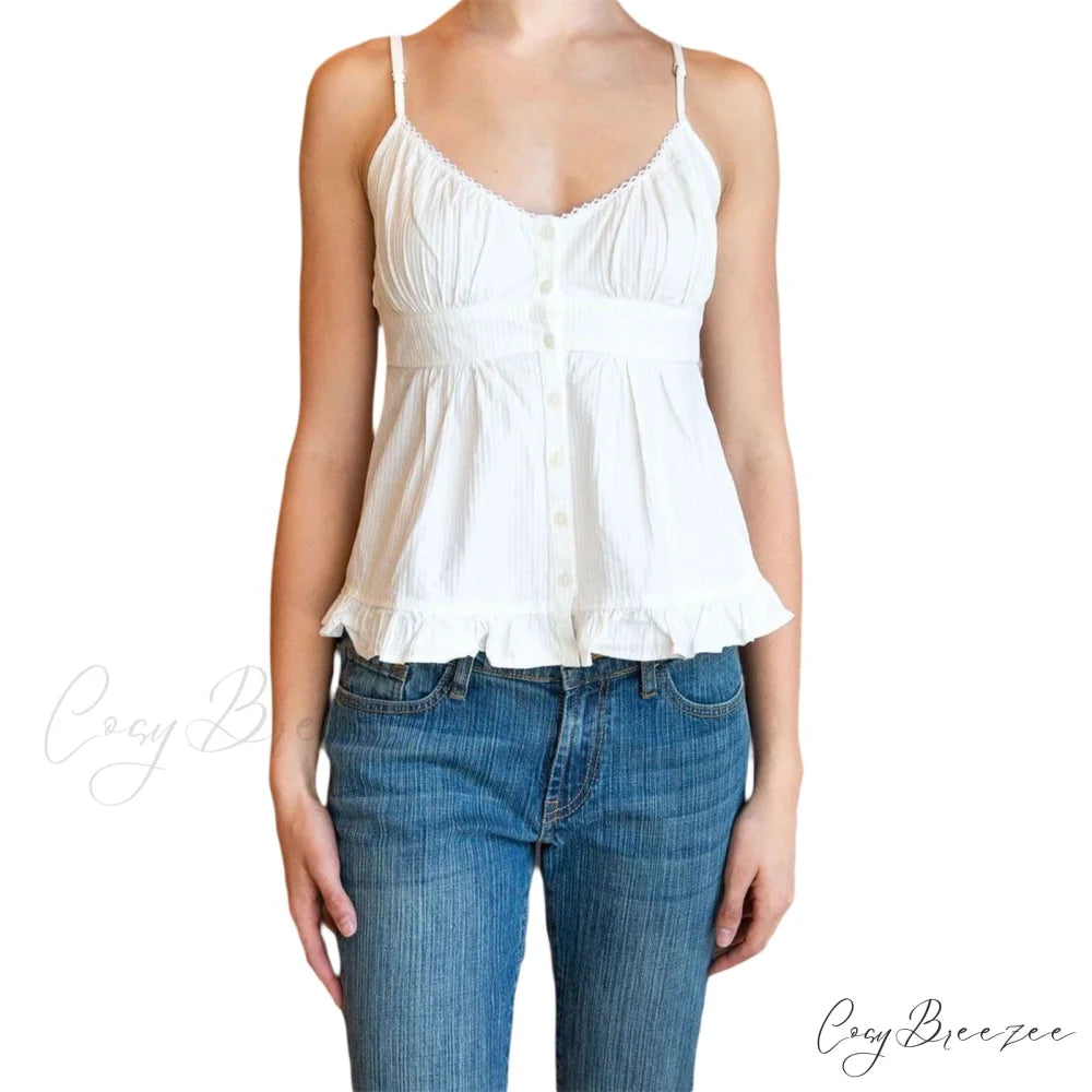 Cami Elegant Buttoned Top White / S
