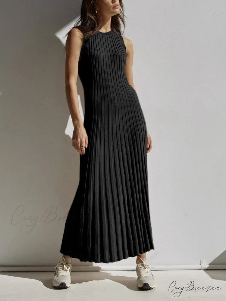 Camille Knit Graceful Pleat Maxi Dress Black / XS
