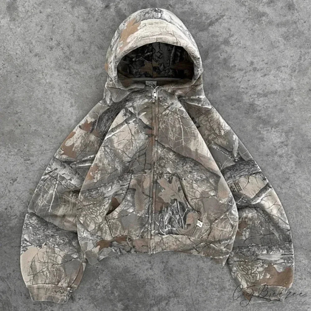 Camo Pattern Zipper Streetwear Hoodie hoodies-241228
